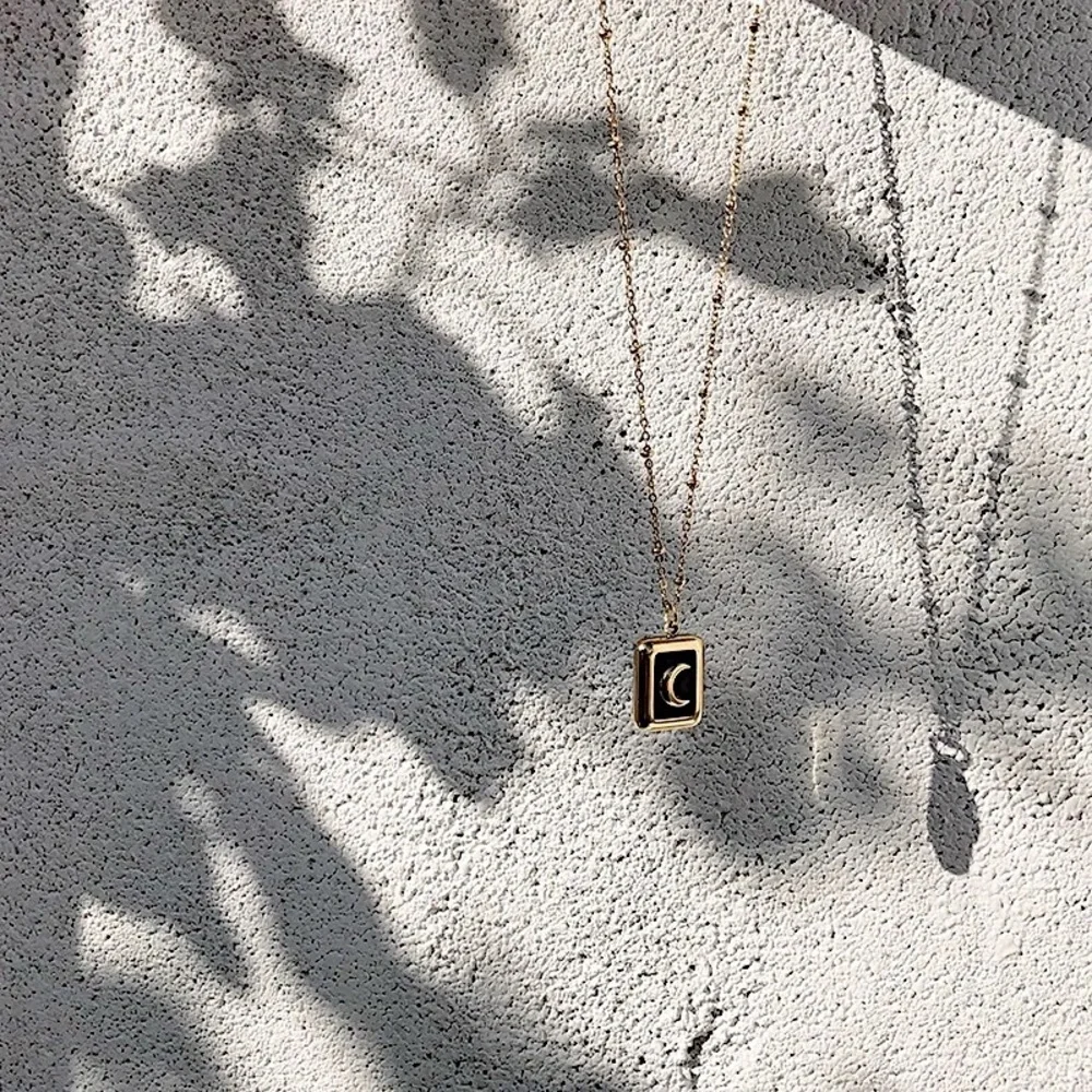 Black pendant necklace, gold moon pendant necklace, celestial moon necklace